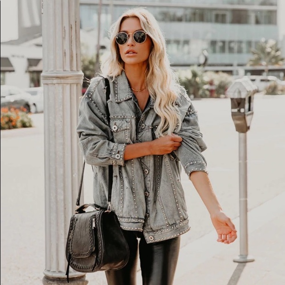 NWOT VICI Kind Of A Big Deal Pocketed Studded Denim Jacket